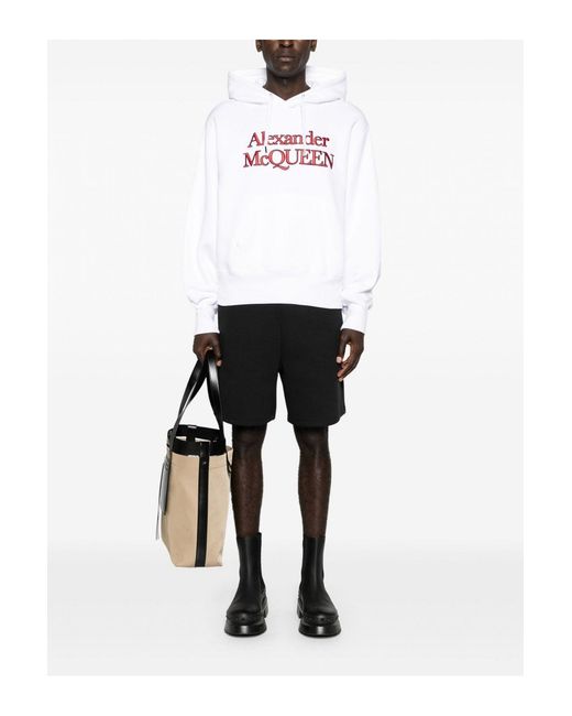 McQueen White Kimono Sleeve Branded Hooded Top for men