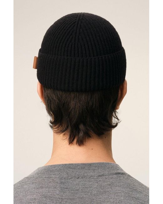AMI Black Ami Label Wool Hat for men