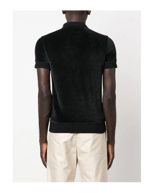 Tom Ford Black Modal Velour Short Sleeve Polo for men