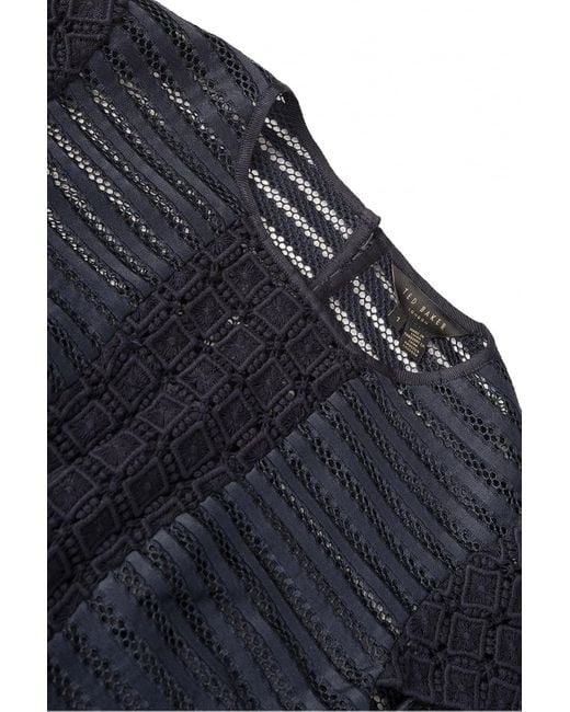 Ted Baker Blue Lace Panelled Black Top