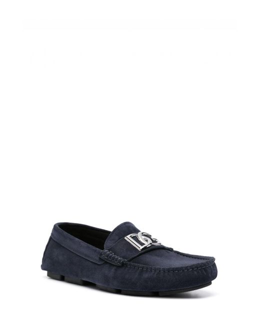 Dolce & Gabbana Blue Dg Suede Buckle Loafers for men