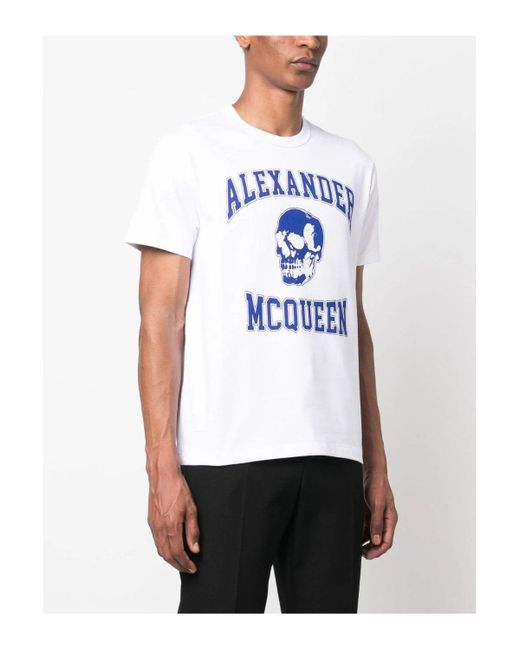 Alexander McQueen Blue Varsity Branding T Shirt for men