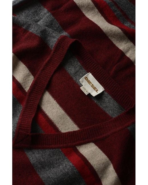 DIESEL Red Striped V-neck Jumper for men