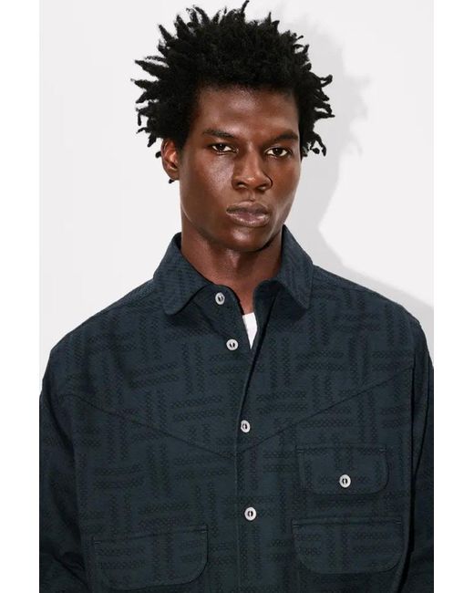 KENZO Blue Weave Workwear Overshirt for men