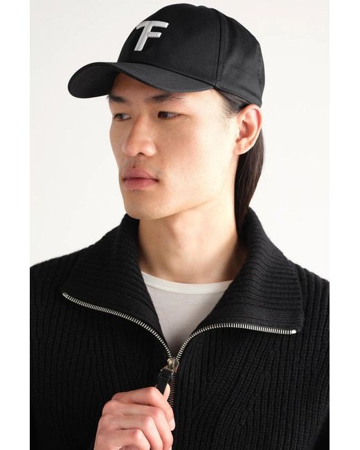 Tom Ford Black Canvas + Smooth Leather Cap for men