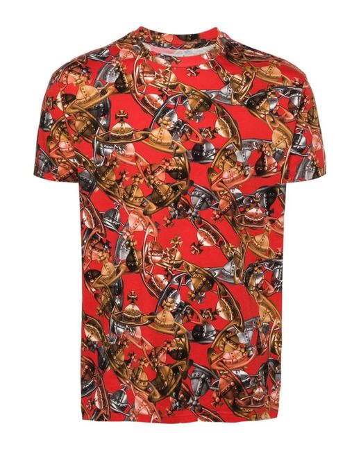 Vivienne Westwood Red Crazy Orbs Cotton T Shirt for men