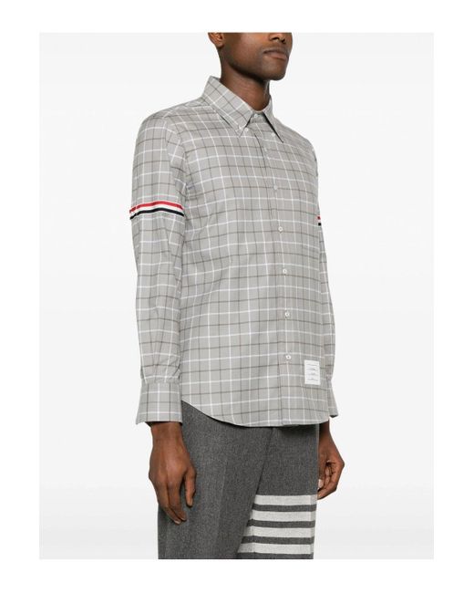 Thom Browne Gray Straight Fit Tattersall Check Cotton Shirt for men