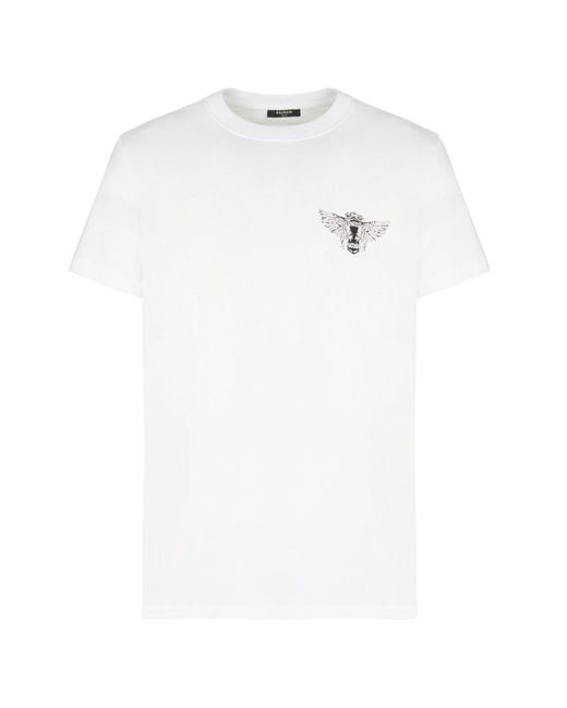 Balmain White Slim Wings Print T Shirt for men