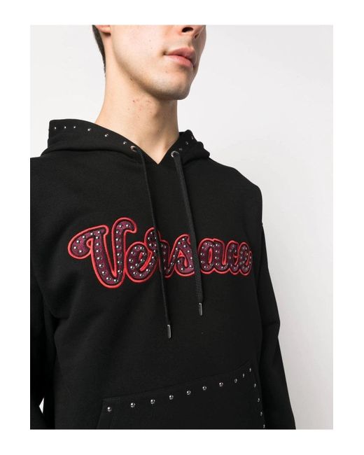 Versace Black Varsity Branded Hooded Top for men