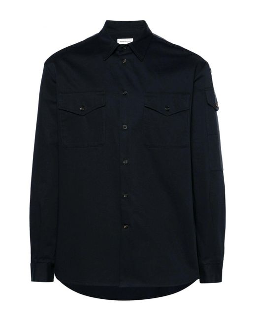 McQueen Blue Tape Detail Chino Cotton Shirt for men