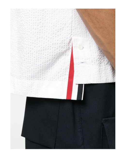 Thom Browne White Knit Collar Rugby Seersucker Shirt for men