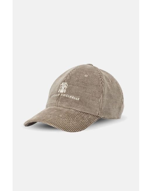 Brunello Cucinelli Gray Branded Cotton Cap for men