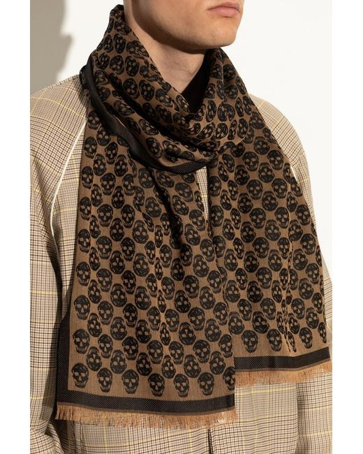 McQueen Brown Skull Monogram Scarf for men