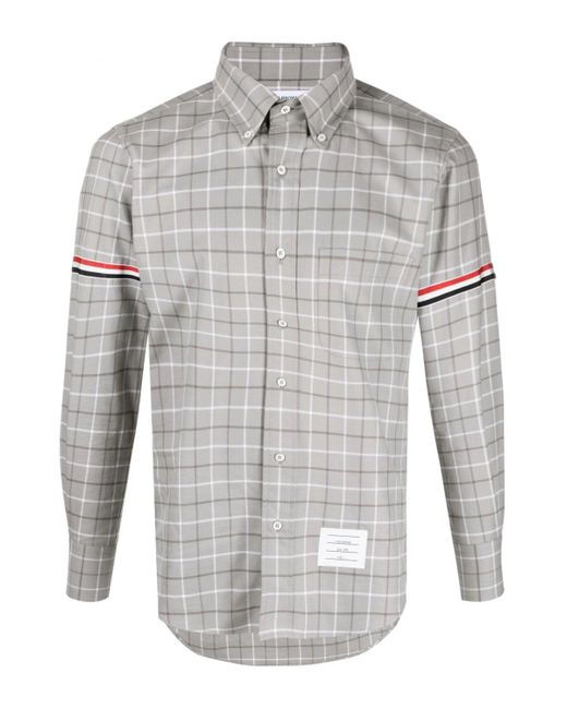 Thom Browne Gray Straight Fit Tattersall Check Cotton Shirt for men