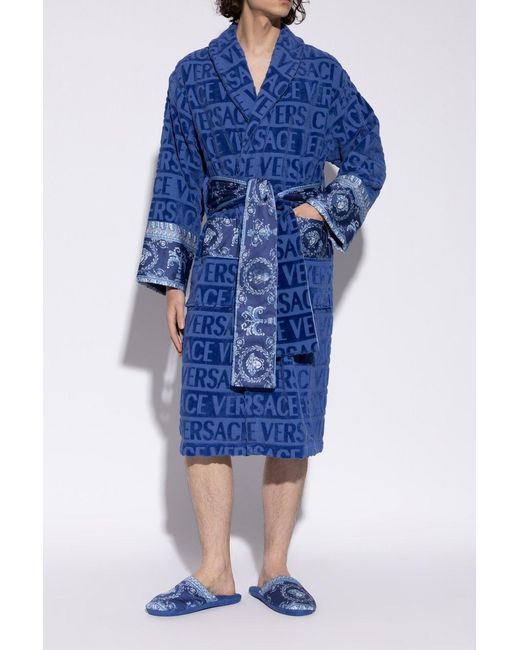 Versace Blue Cotton Terry Baroque Slippers