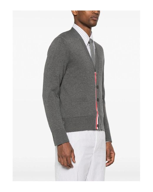 Thom Browne Gray Intarsia 4 Bar Cotton Cardigan for men