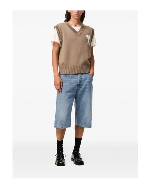 AMI Blue Denim Bermuda Shorts for men