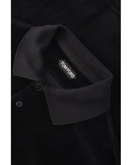 Tom Ford Black Modal Velour Short Sleeve Polo for men