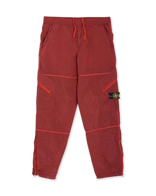 Stone Island Red Nylon Metal Cuffed Pants for men