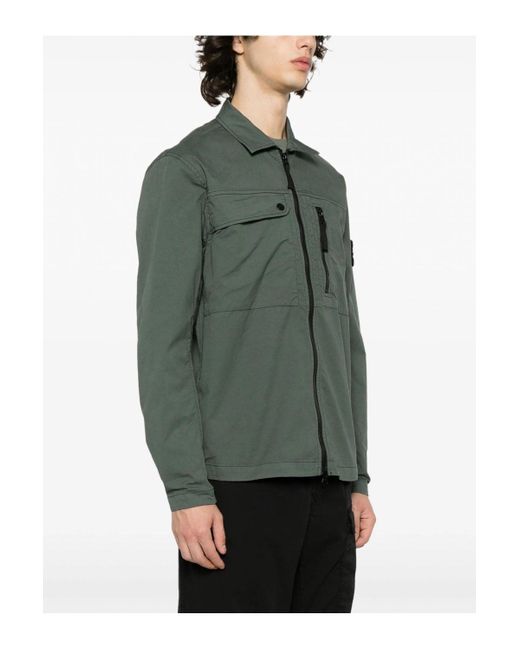 Stone Island Green Cotton Zip Through Overshirt for men
