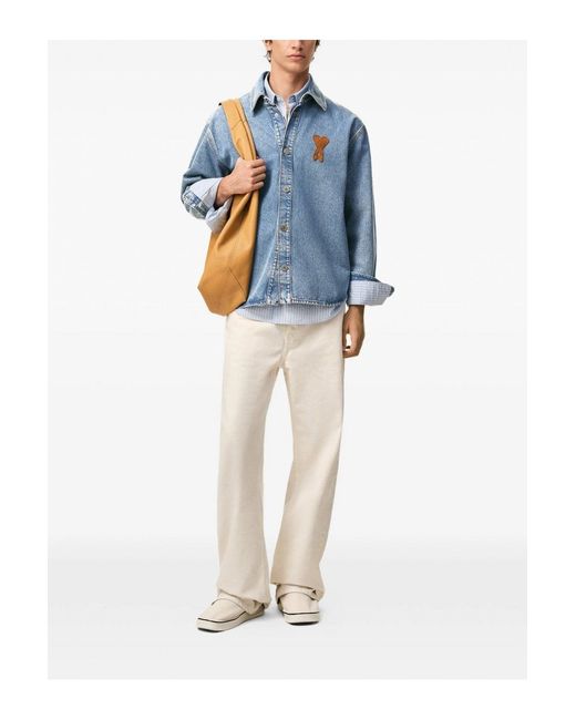 AMI Blue Knitted Adc Denim Shirt for men