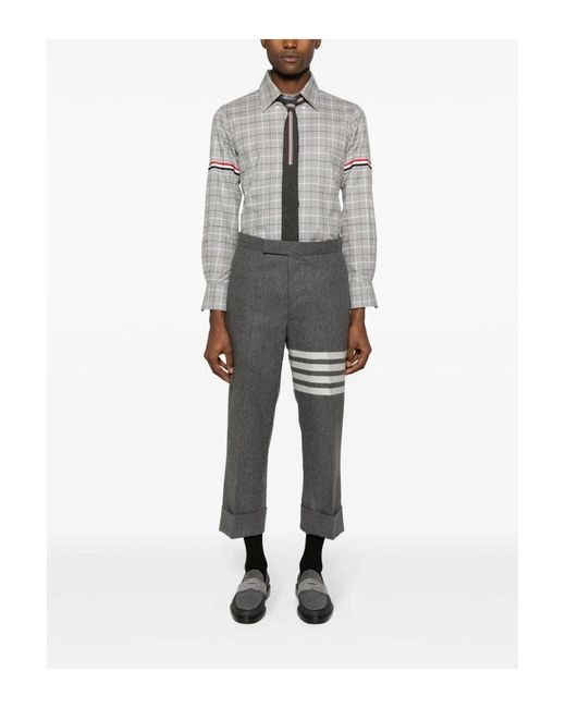 Thom Browne Gray Straight Fit Tattersall Check Cotton Shirt for men