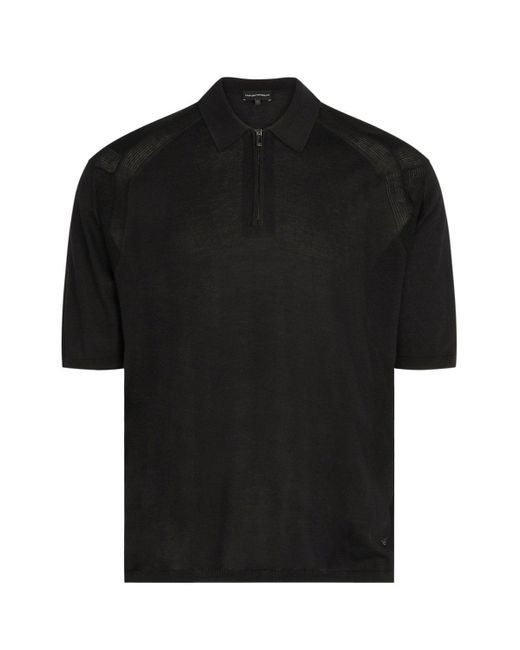 Emporio Armani Black Knitted Zip Polo for men