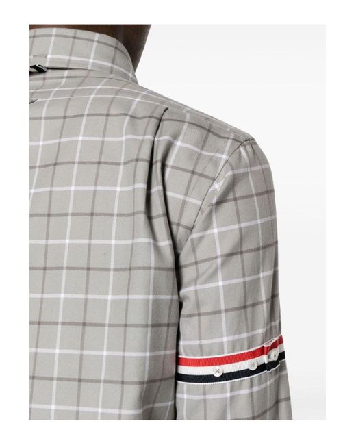 Thom Browne Gray Straight Fit Tattersall Check Cotton Shirt for men
