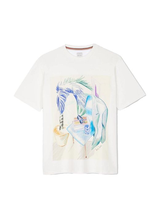Paul Smith Blue Life Drawing Print T Shirt for men