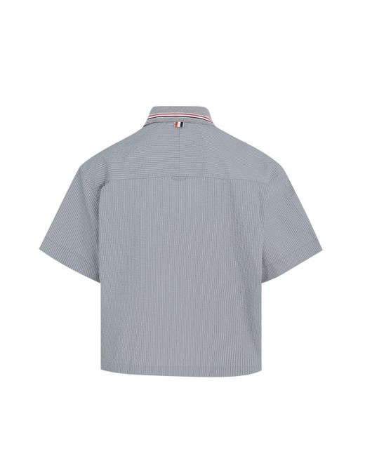 Thom Browne Gray Knit Collar Rugby Seersucker Shirt for men