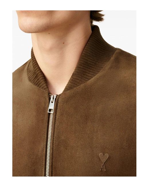 AMI Brown Leather Zipped Jacket for men