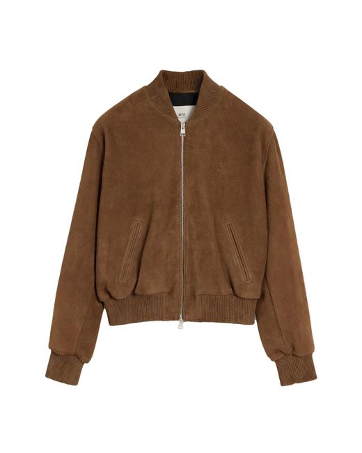 AMI Brown Leather Zipped Jacket for men