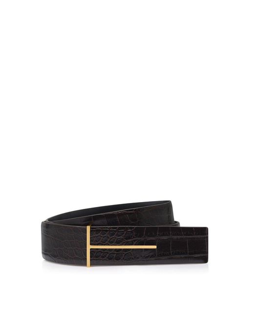 Tom Ford White Printed Croc Reversible Belt for men