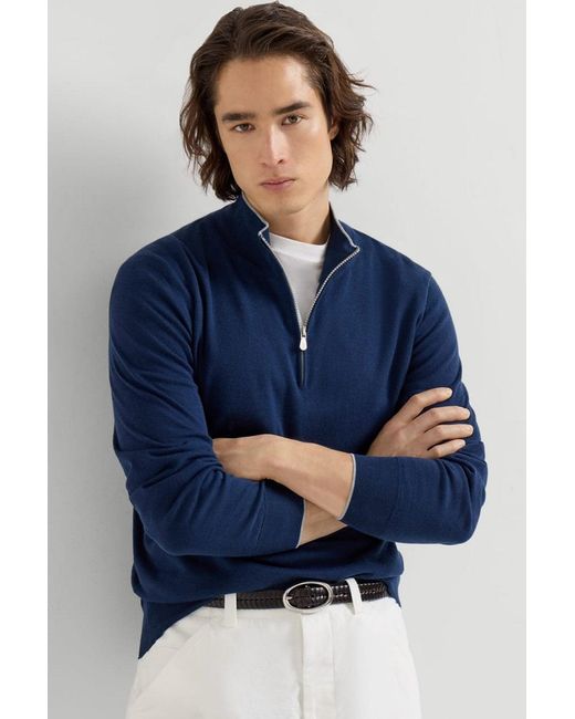 Brunello Cucinelli Blue 1/4 Zip Sweater for men