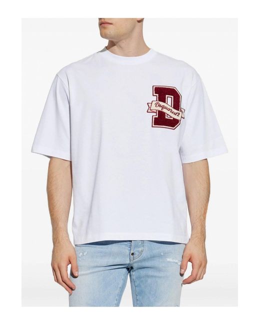 DSquared² White Branded Loose Fit T Shirt for men