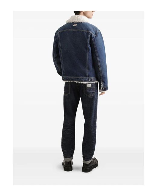 Dolce & Gabbana Blue Sherpa Lined Denim Jacket for men