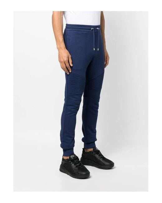 Balmain Blue Ribbed Printed Sweatpants for men