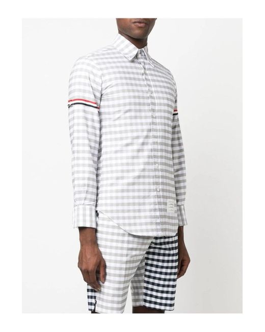 Thom Browne White Gingham Check Oxford Shirt for men