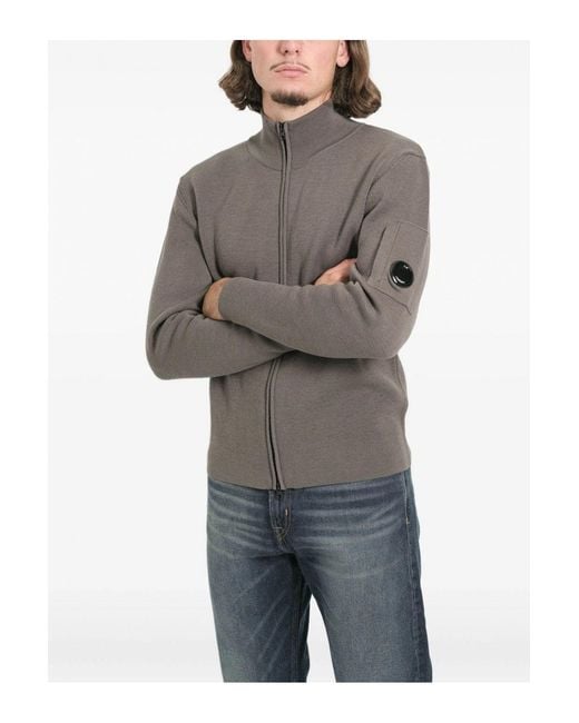 C P Company Gray Cotton Crepe Zip Sweater for men