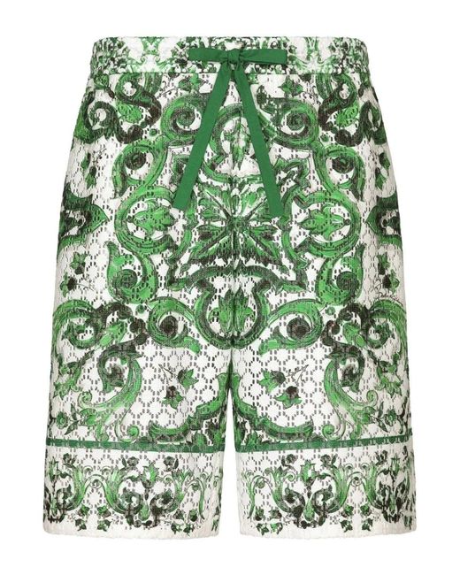Dolce & Gabbana Green Printed Silk Shorts for men