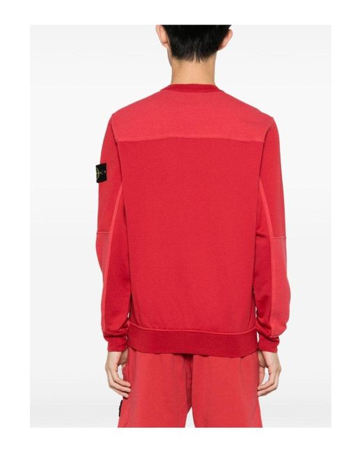 Stone Island Red Cotton Zip Pocket Sweatshirt for men