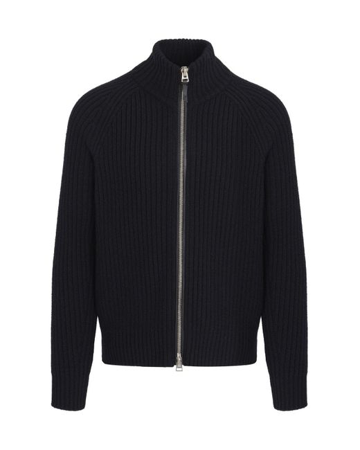 Tom Ford Blue Wool Cashmere Raglan Zip Through Sweater for men