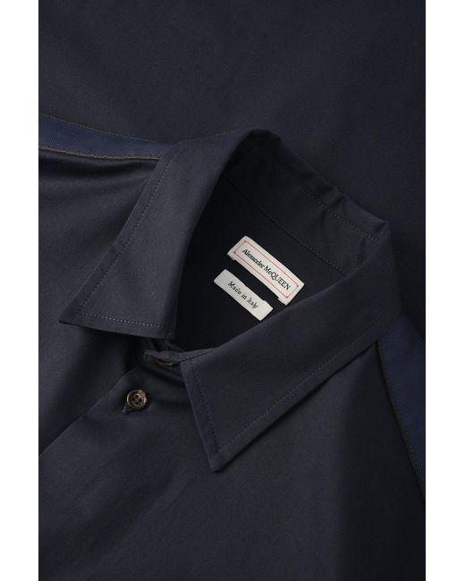 McQueen Blue Tape Detail Chino Cotton Shirt for men