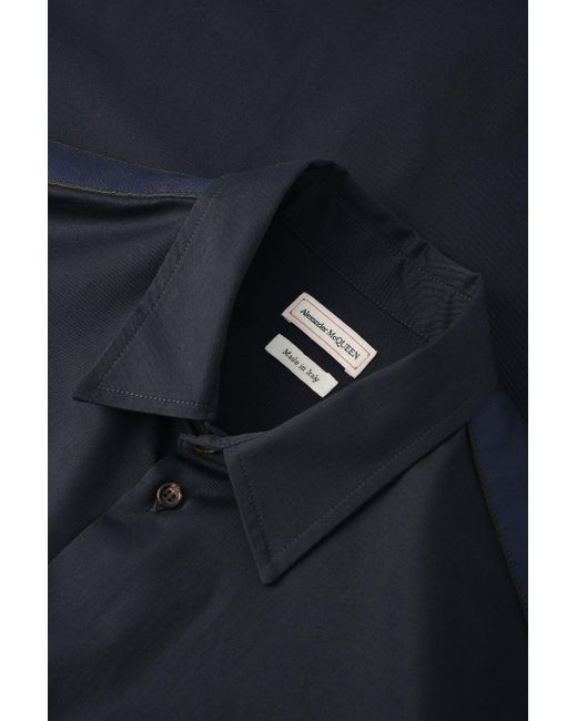 Alexander McQueen Blue Tape Detail Chino Cotton Shirt for men