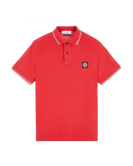 Stone Island Red Contrast Trim Pique Polo for men