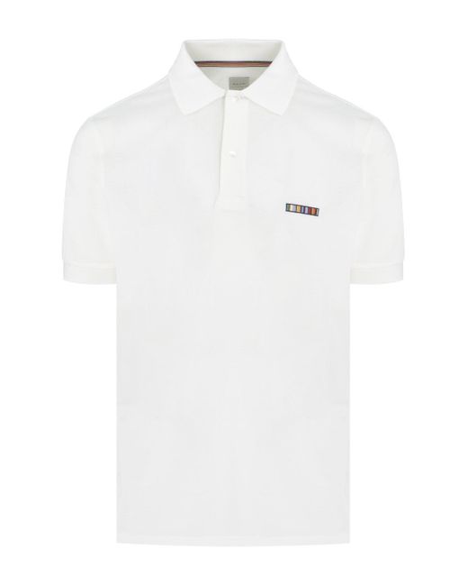 Paul Smith White Multi Stripe Embroidery Polo Shirt for men