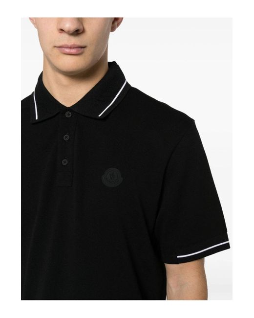 Moncler Black Contrast Trim Polo Shirt for men