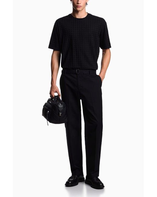 Emporio Armani Black Asv Jacquard Jersey T-Shirt With Repeated Eagle Motif for men