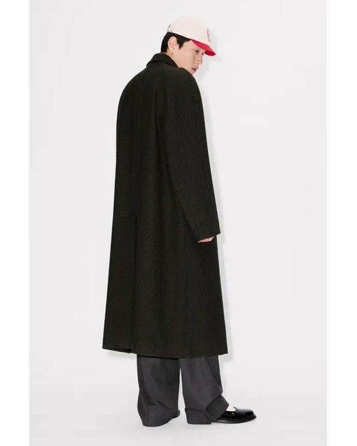 KENZO Black Virgin Wool Wrap Coat for men