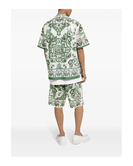 Dolce & Gabbana Green Printed Silk Shorts for men
